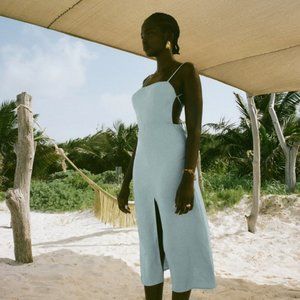 Reformation Nia Linen Dress Turquoise